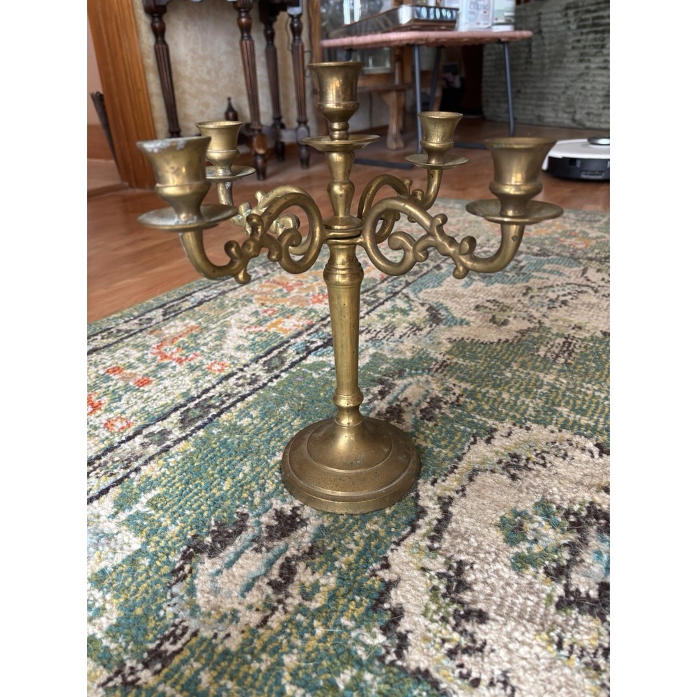 Vintage India Brass 4 Arm 5 Candleholder Candelabra Candlestick 1970s